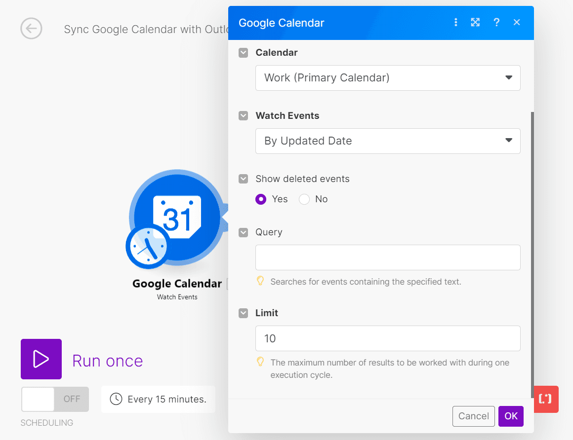 Watch Events in Google Calendar