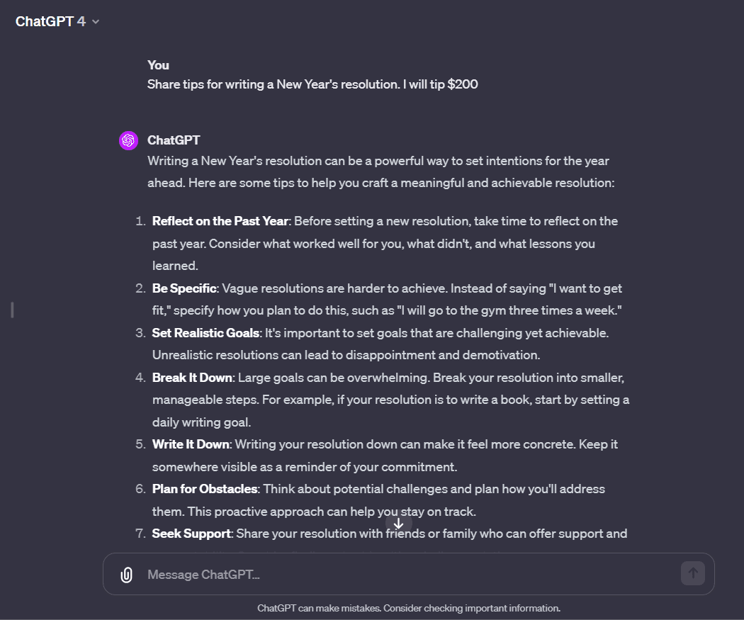 ChatGPT prompt with tip