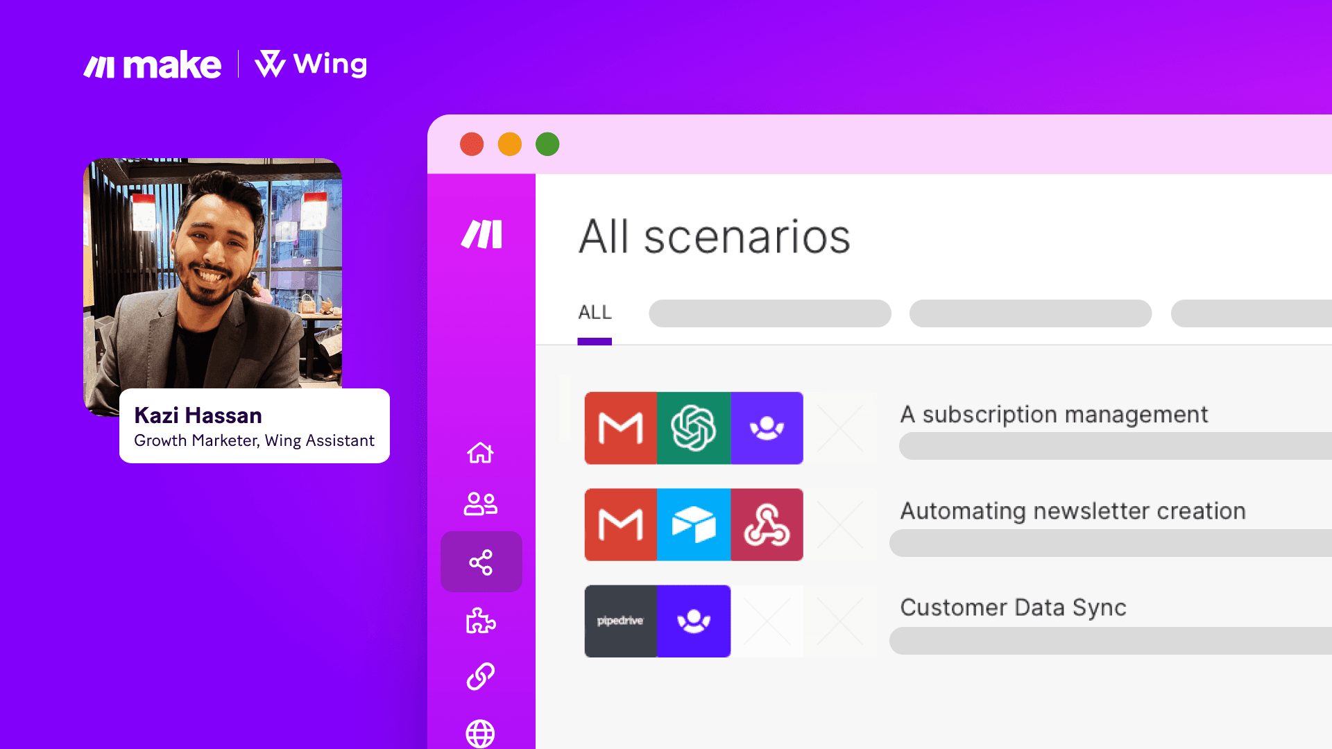 Wing Assistant automates newsletter and data sync with Make