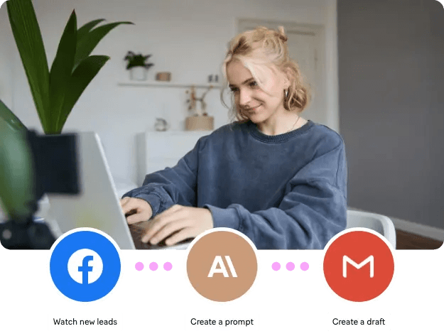 decorative image of a make scenario with a woman typing