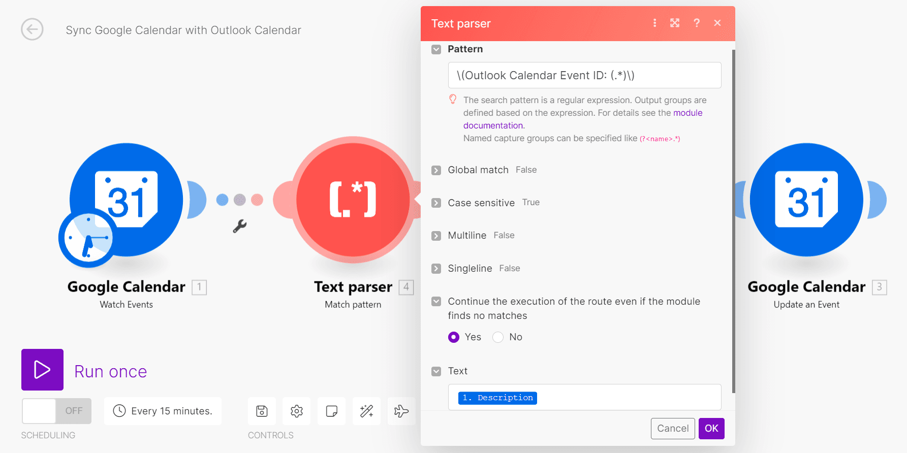 Text parser Google Calendar Outlook Calendar sync