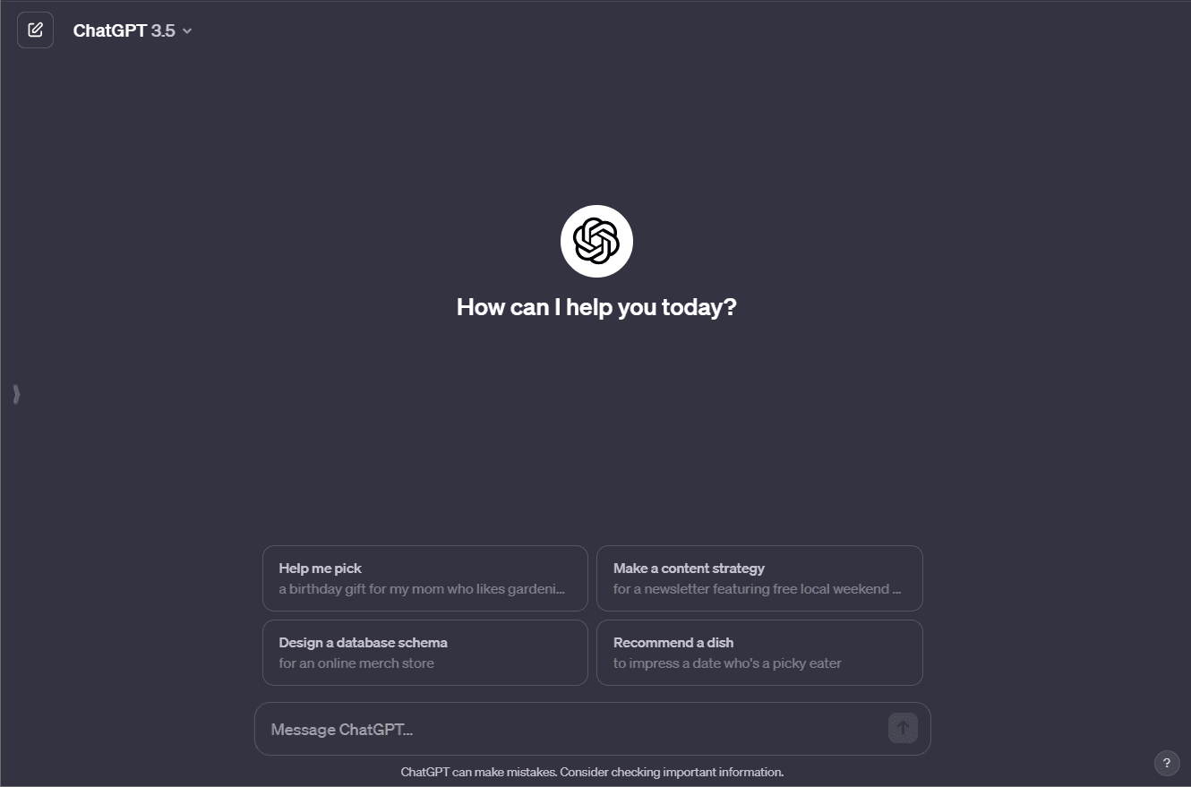 ChatGPT welcome screen